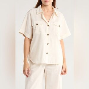 NWT FRAME Utility Pocket Short Sleeve Button-Up Shirt